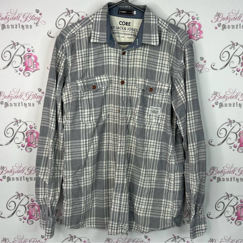 Jack & Jones core button up plaid collared shirt Gray Checkered Shirt
